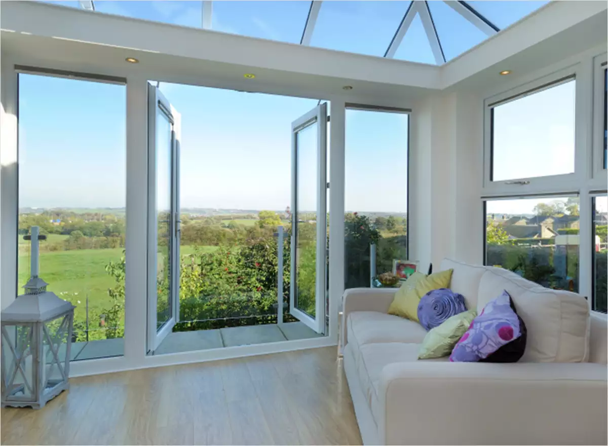 Bright room with casement style window openings